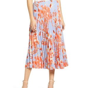 Halogen Blue Cherry Blossom Floral Midi Skirt
